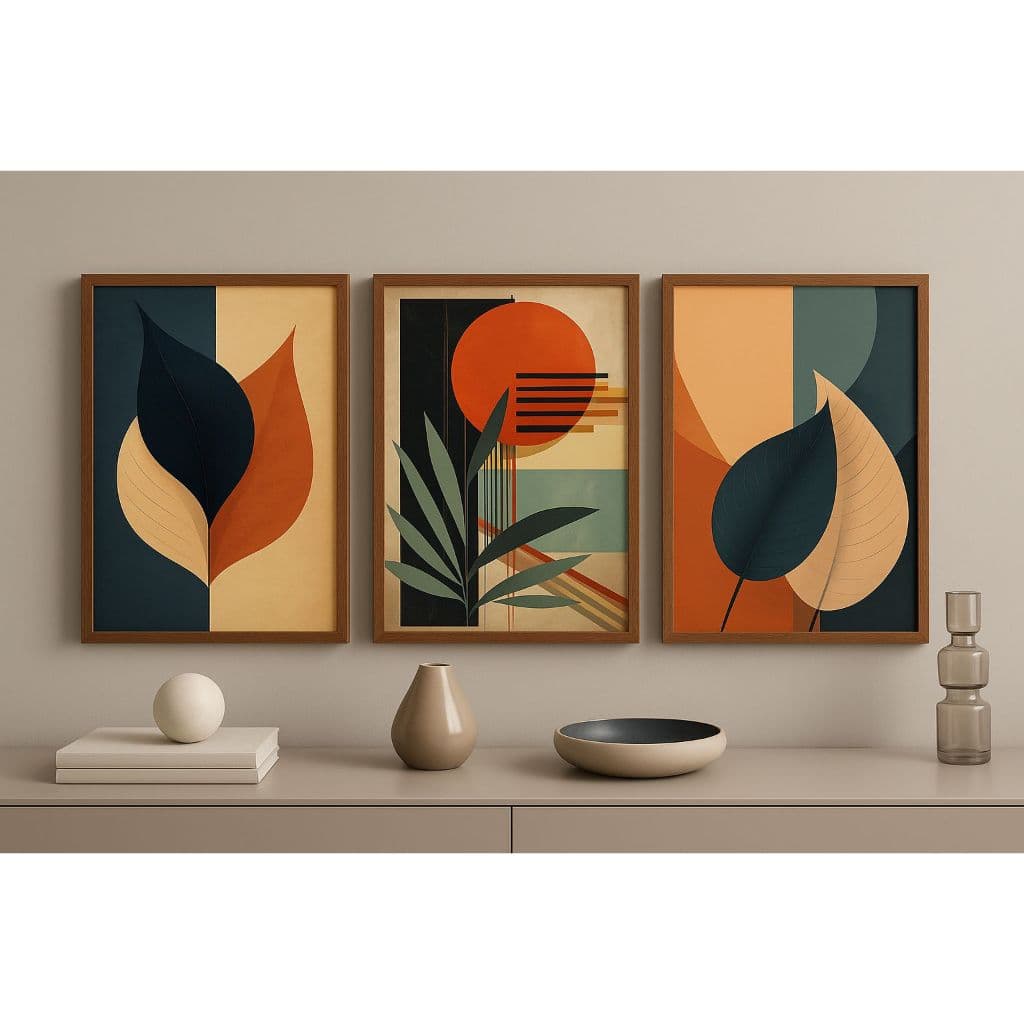 Quadro Decorativo 3 Peças Boho Abstrato Folhagem Minimalistas Tons Neutros Decoração Para Casa