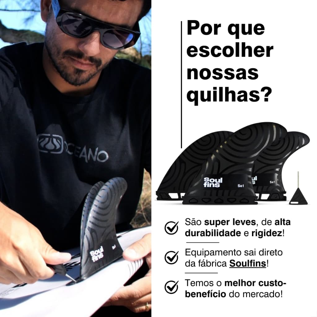 Jogo de Quilha Surf Barbatanas Encaixe Future Média M3 / Grande M5 -  3 Quilhas + 1 Chave
