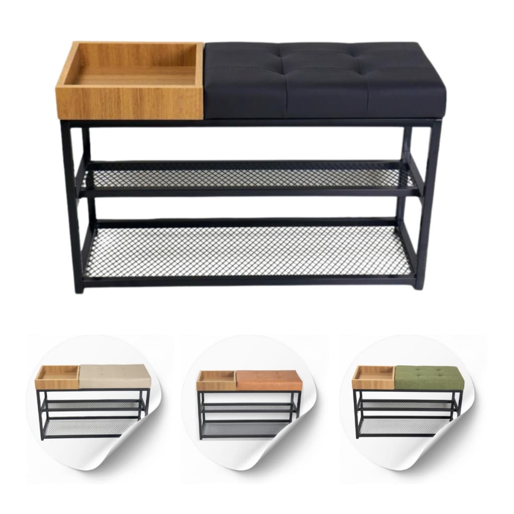 SAPATEIRA ORGANIZADORA COM TELA 80CM ASSENTO ESTOFADO LUXO CAPITONE COM CAIXA APARADOR