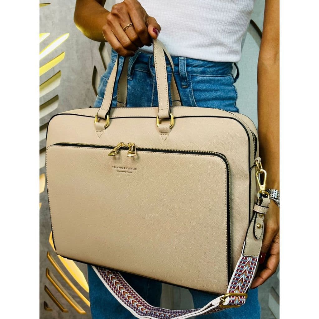 Mala de notebook Grande Feminina de Mão Trabalho Veryrio Alça Estampada Grossa Bordada Regulável Reforçada