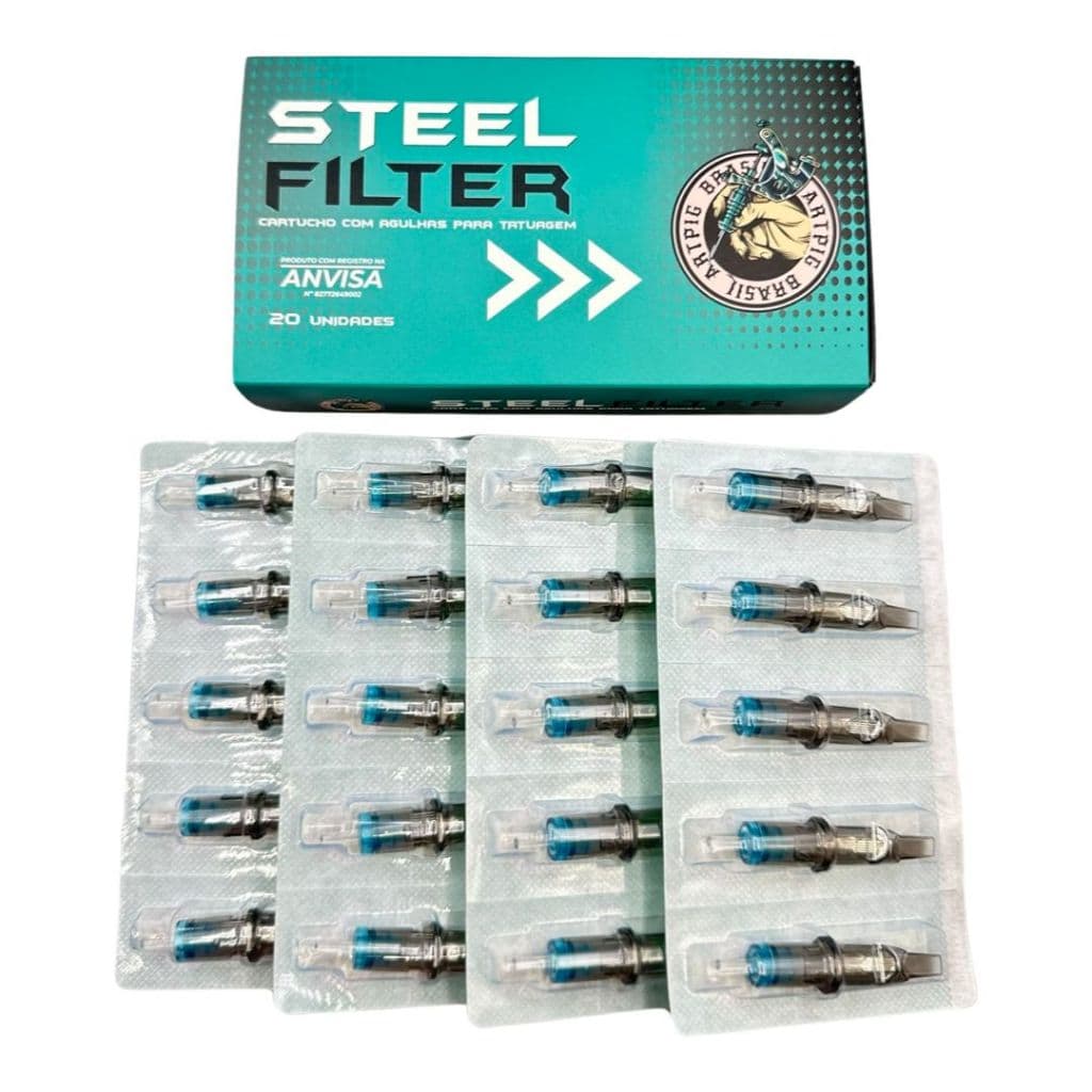 Caixa de cartucho tatuagem steel filter 20 unidades - varias medidas