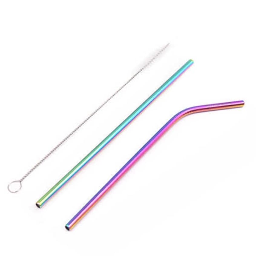 1 Kit Canudos de Metal reutilizável um 1 reto, um 1 curvo e uma 1 escova.