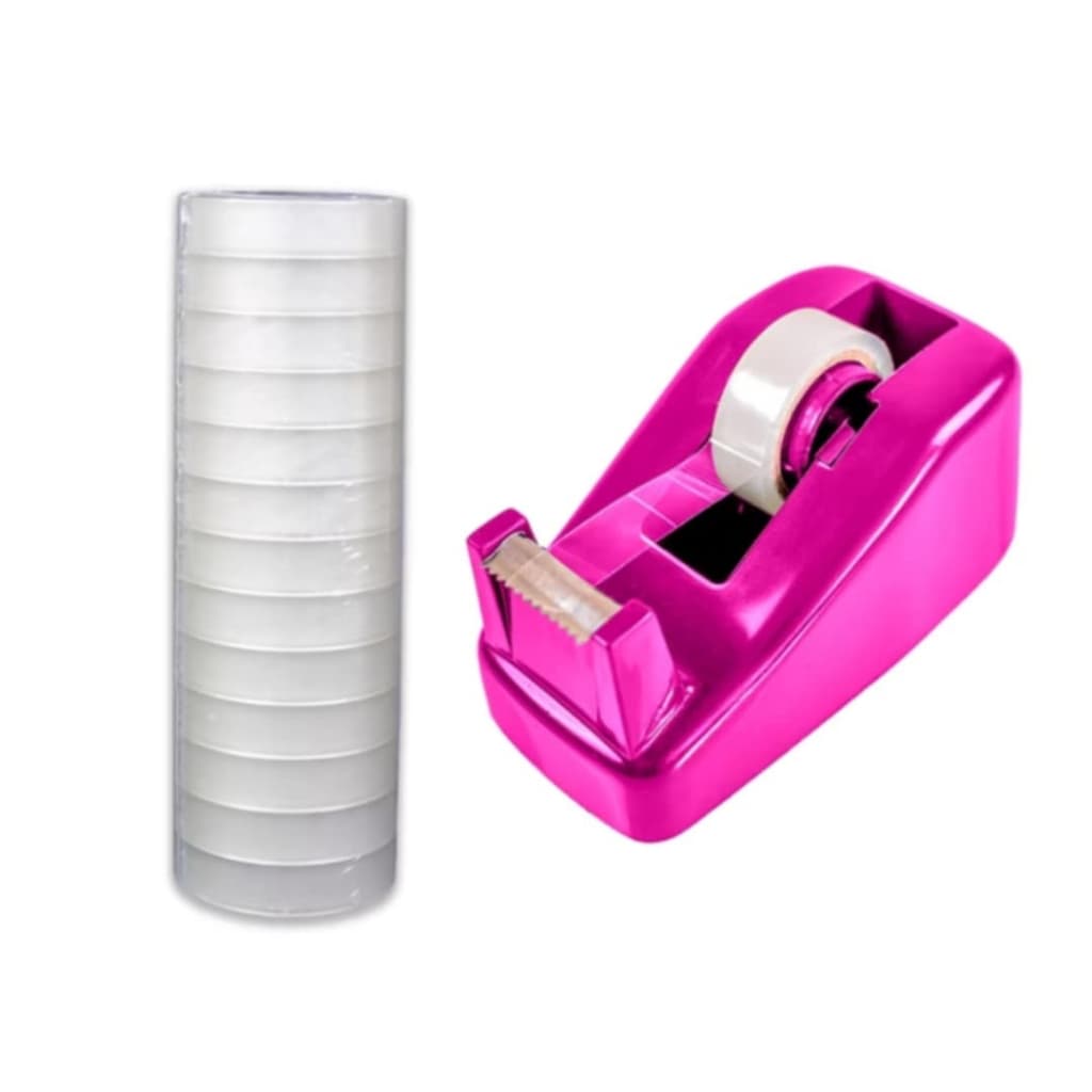Suporte De Fita Adesiva Pequeno + 10 Fitas Transparente Dispensador De Mesa