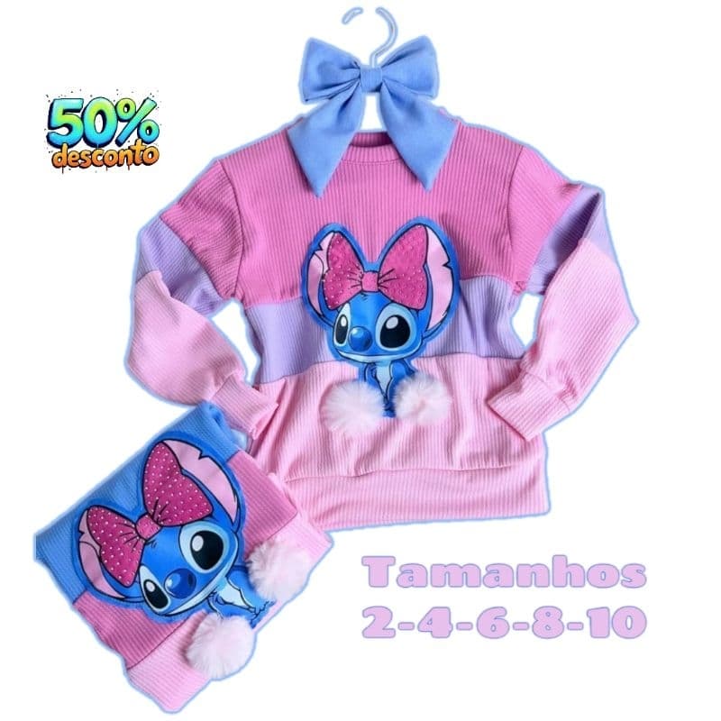 Blusa Infantil de Frio Menina Stitch Moda Blogleirinha Inverno