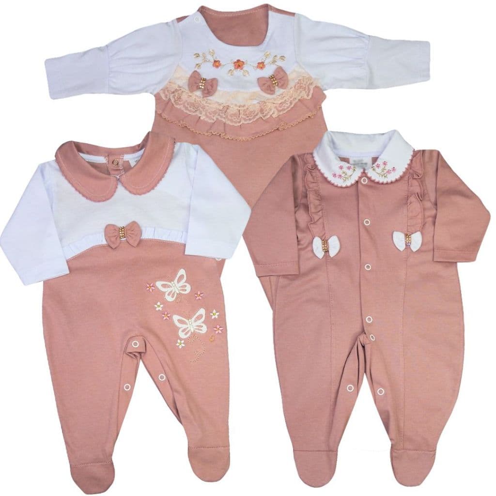 Macacão Bebê Longo Menina Malha Bordado Confort