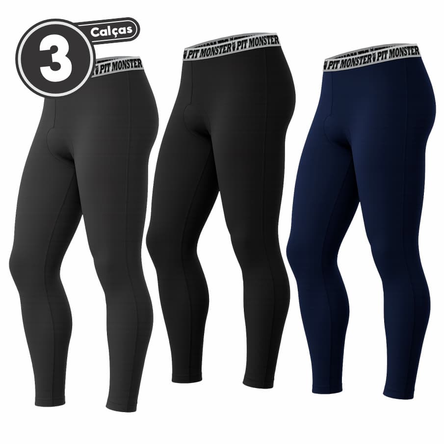 KIT COM 3 Calça Térmica Segunda Pele Esportivo Masculino Microfibra PitMonster