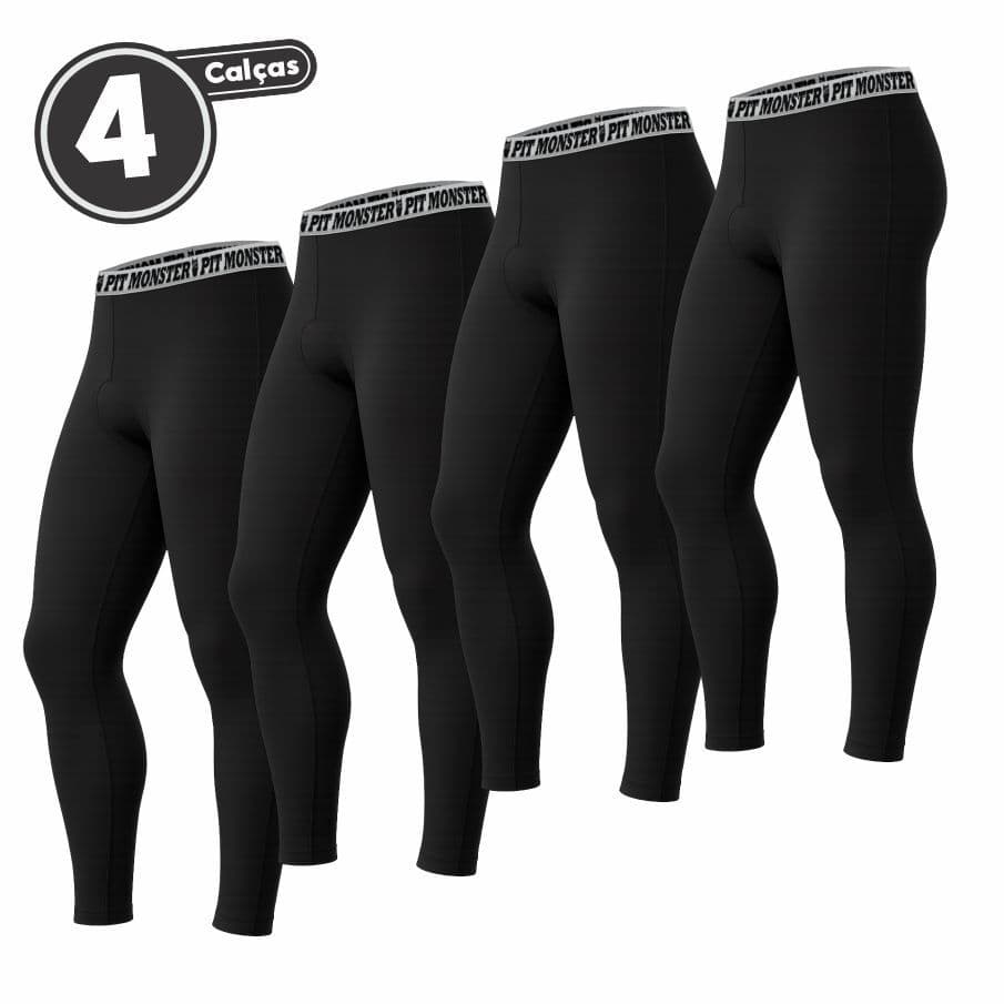 Kit Com 4 Calça Térmica Segunda Pele Esportivo Masculino Microfibra PitMonster