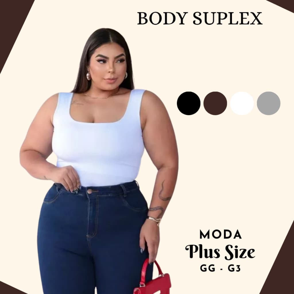 Body Feminino Plus Size Regata com Decote Quadrado em Suplex Romantic – Modela o Corpo com Conforto