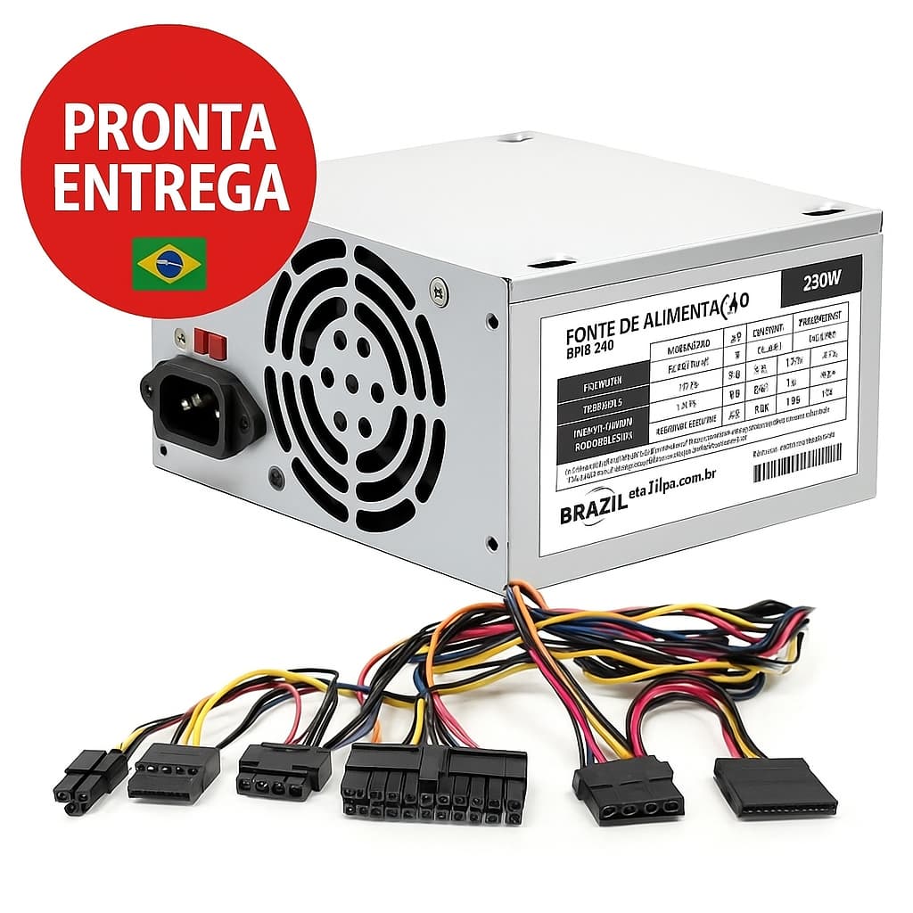 Fonte de Alimentação 230W Bivolt Silenciosa para PC Desktop Básico