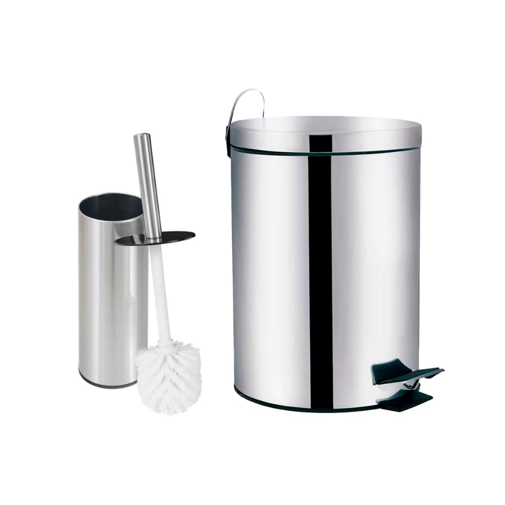 Kit Lixeira 5 litros Inox + Escova Sanitária Inox para Banheiro