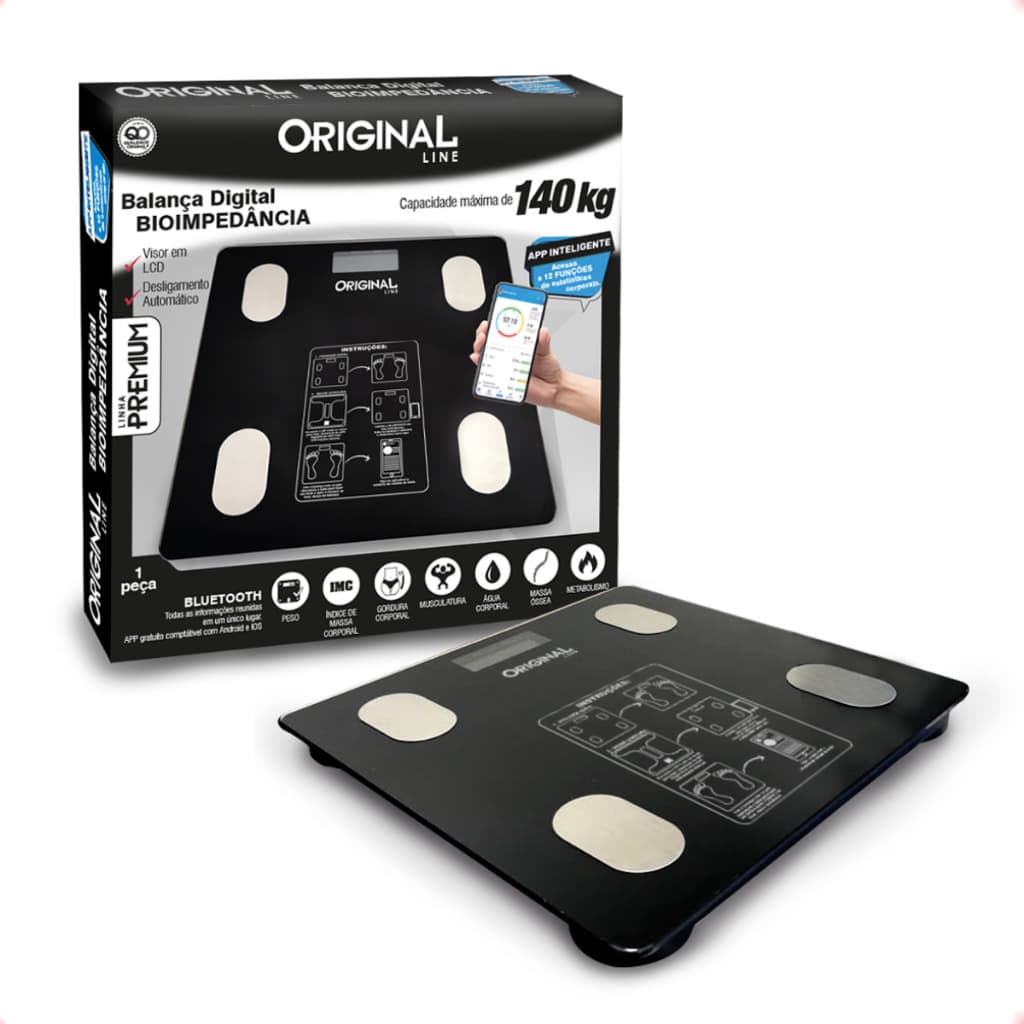Balança Corporal Original Line Bioimpedância Bluetooth 140Kg Preta