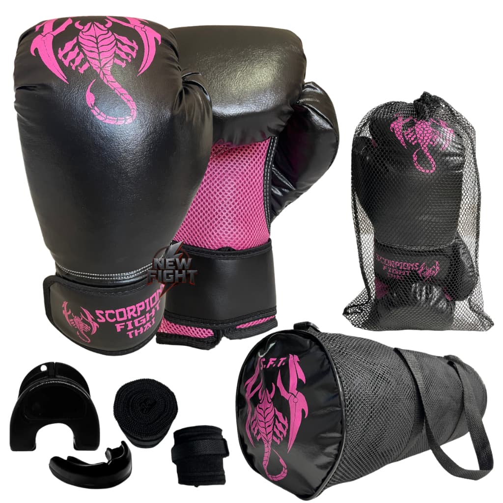 Kit Luva De Boxe + Bandagem + Bucal + Bolsa Muay Thai Kickboxing