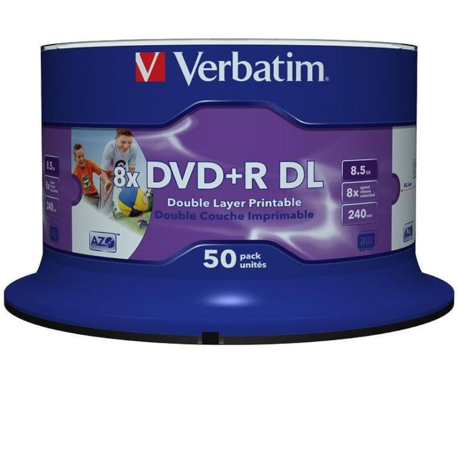 VERBATIM 8X DVD+R DL Dual Double Layer 8.5GB White Inkjet Printable Branco Com 10 Unidades