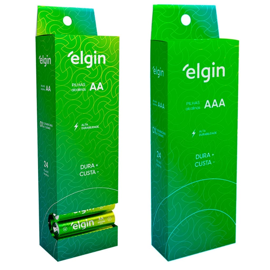 24 Pilhas Elgin Alcalina AA Comum ou AAA Palito 1 ou 2 Tubos Com 24 Unidades