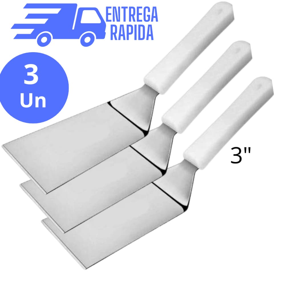 Kit 3 Espátula Chapeiro Profissional  Curva em Aço Inox 3 polegadas- Cozinha Burger Churrasco