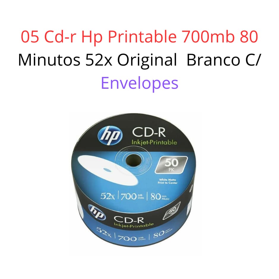 05 Cd-r Hp Printable 700mb 80 Minutos 52x Original  Branco C/ Envelopes