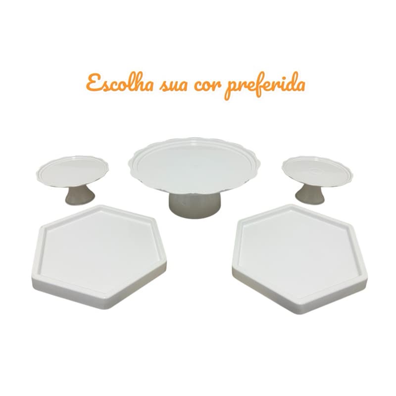 Kit festa , 1 boleira 21 cm , 2 bandejas sextavada 16x16 , 2 mini cup Cake