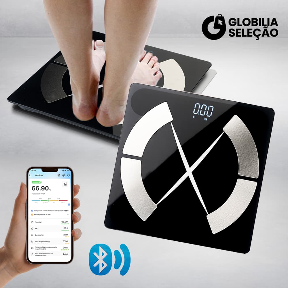 <USB>Balança Digital Corporal Mecânica Bioimpedância Profissional Bluetooth Balança de Banheiro até 180Kg