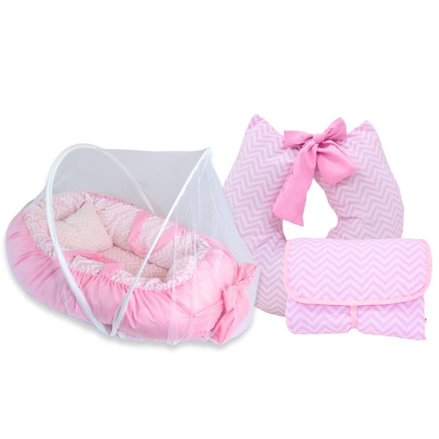 Kit Ninho c/ Mosquiteiro + Almofada Amamentação + Trocador de Fraldas