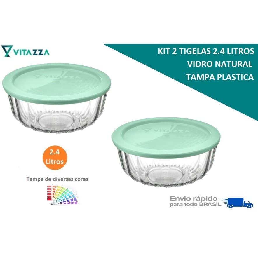 Kit 2 Tigelas Pote De Vidro 2.4 Litros Com Tampa Plastica Oceani Vitazza