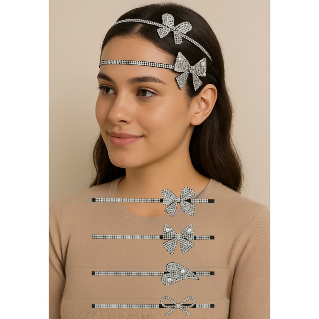 4 Peças Headband Tiara Elástica Brilho Diamante Cabelo