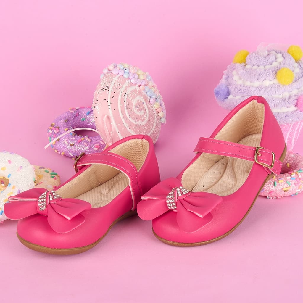 Sapatilha Infantil Menina Verniz e Fosca com Laço e Strass Fivela Festa Conforto Elegante Daminha Casual