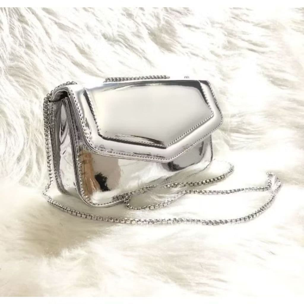 Bolsa Lancamento Mini Bag De Festa Metalizada Espelhada Porta Celular Porta Moeda Com Corrente