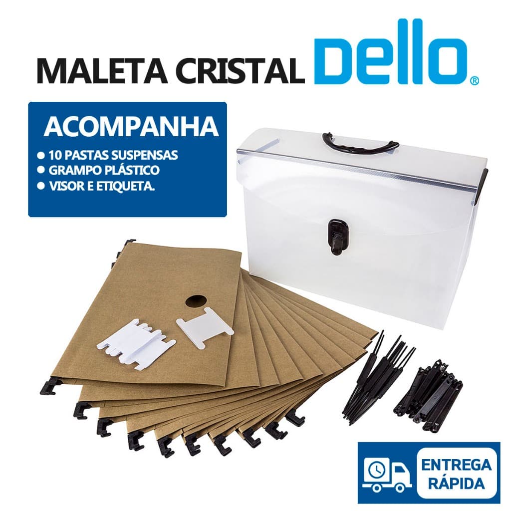 Maleta Cristal c/10 Pasta Suspensa Kraft Arquivo Dello Cristal