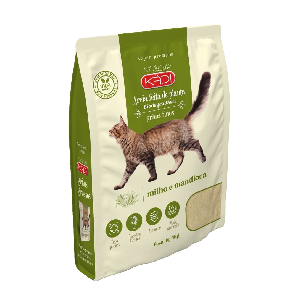 Areia Higiênica Biodegradável Para Gatos Grãos Finos 4kg