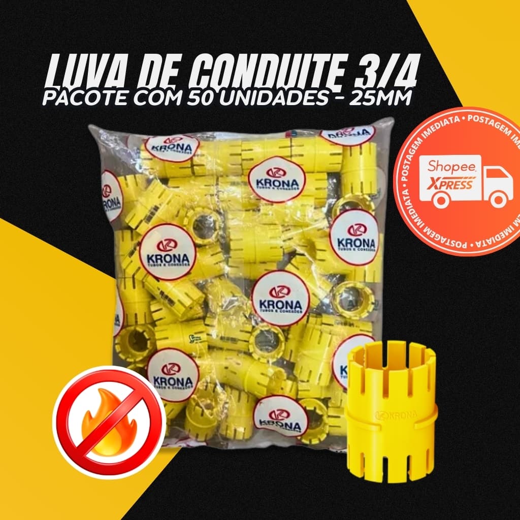 Luva P/conduite Pvc Krona Amarela 3/4 Kit C/50