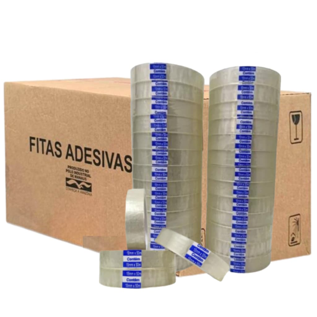 Caixa Com 10/20/30/50/80 Fitas Adesivas 18x50metros Durex transparente ESCOLHA A QUANTIDADE