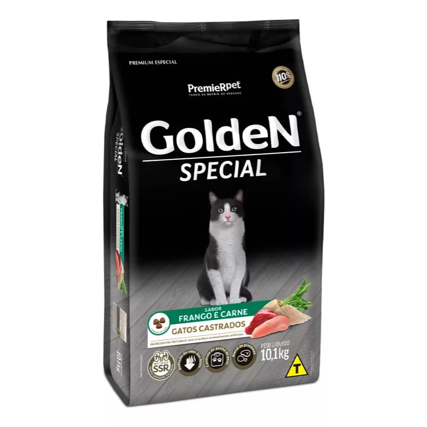 Ração Seca Golden Special Gatos Castrados Frango e Carne/ Special Gatos Adultos - 10.1kg