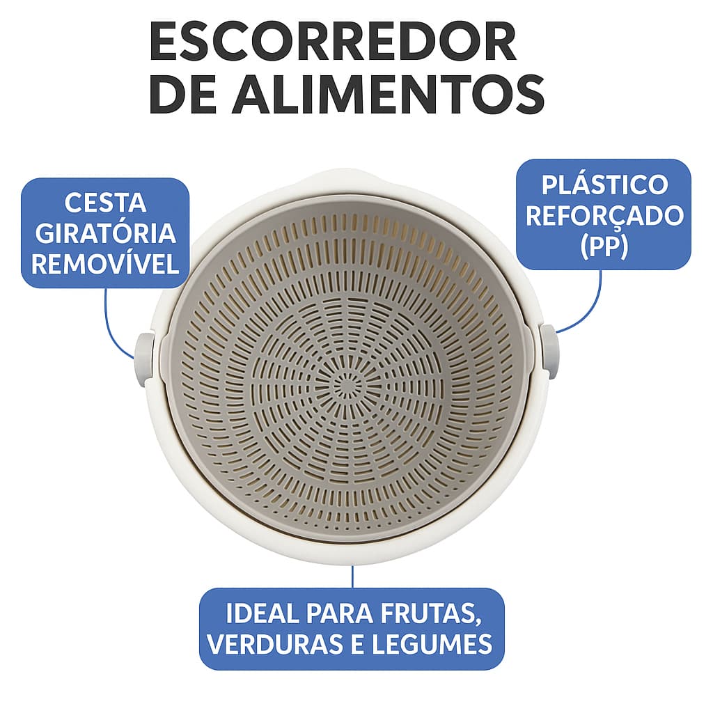 Escorredor de Alimentos Giratório Redondo Com Recipiente