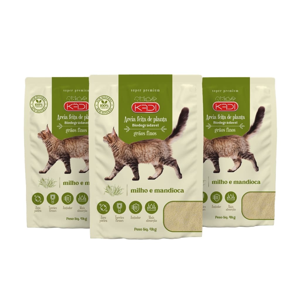 12kg AREIA HIGIÊNICA BIODEGRADÁVEL KADI PARA GATOS GRÃOS FINOS