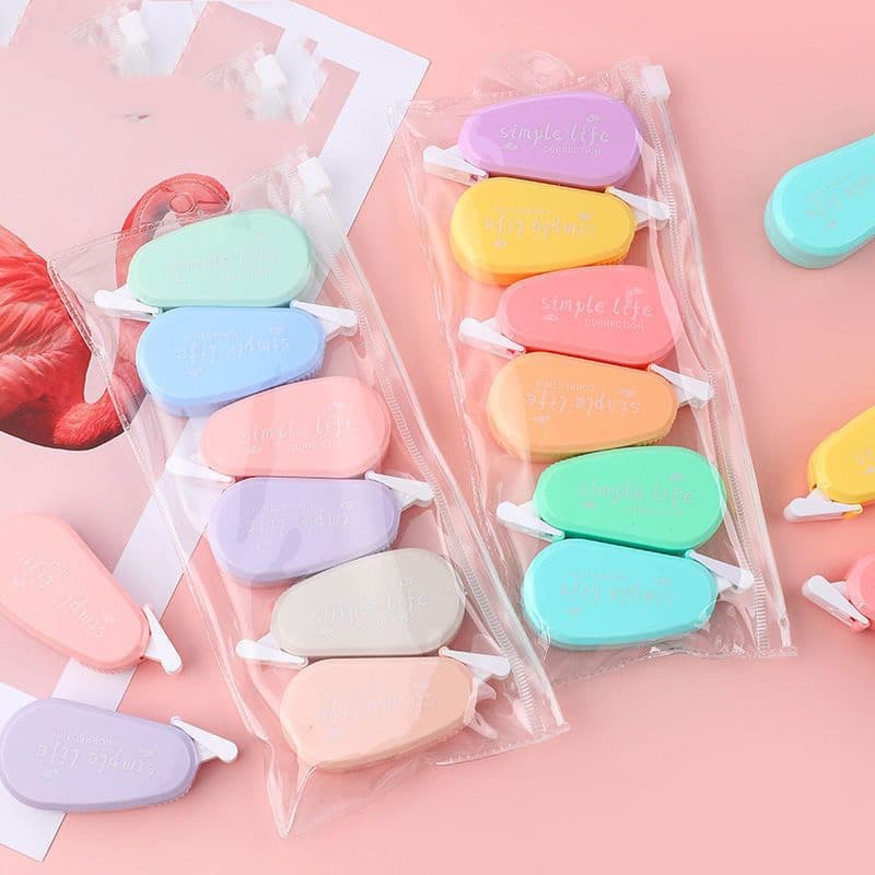 kit 6 /12/18/24 Peças Fita Corretiva Criativa Para Correção E Efetiva Artigos De Papelaria, Escola, Escritório Colorido