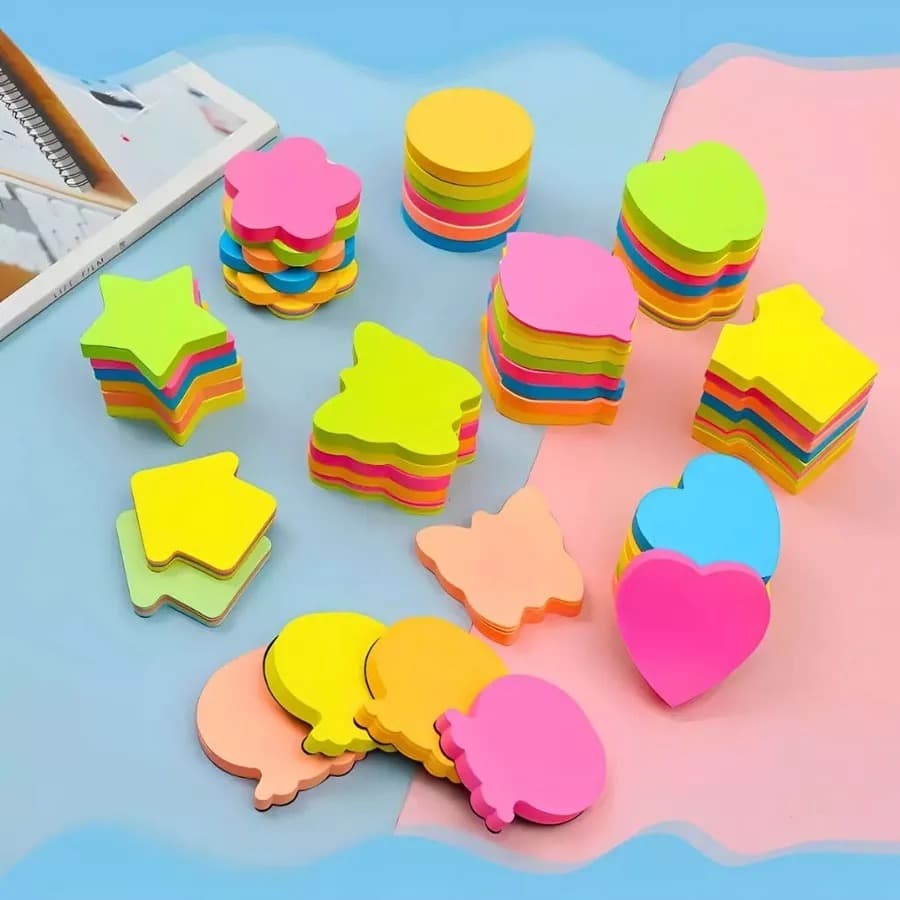 Kit 3/6/9 Pacote Bloco De Notas Anotações Adesivo Colorido Neon 300/600/900 folhas - 76X76MM