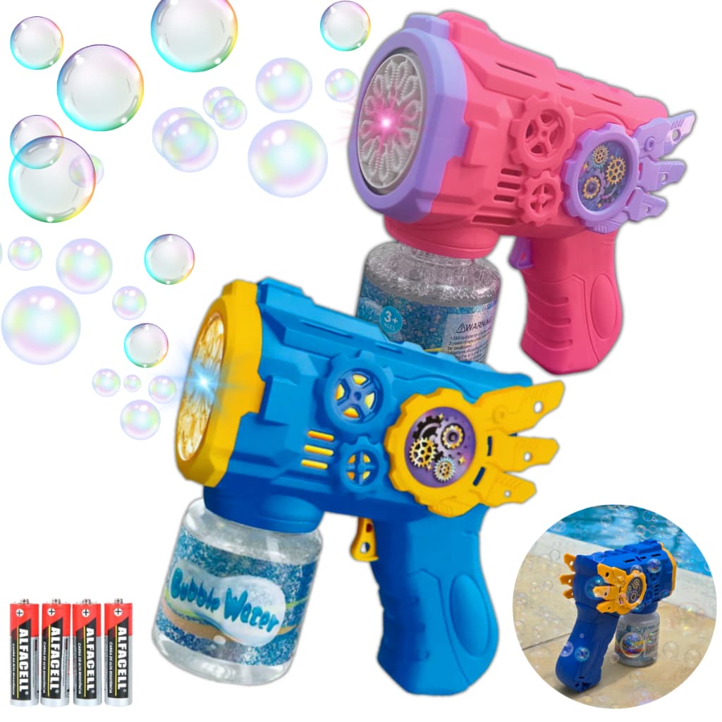Brinquedo Pistola Lança Bolha De Sabão Automática com Led Azul Vermelho Rosa