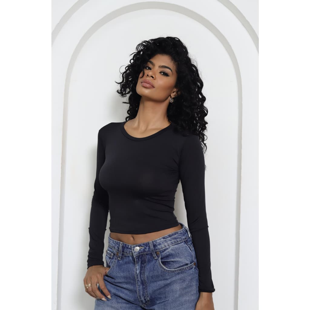 Blusa Feminina de Manga Longa - Meia Estação de Compressão Colada - Blusinha Manga Comprida - Varias Cores