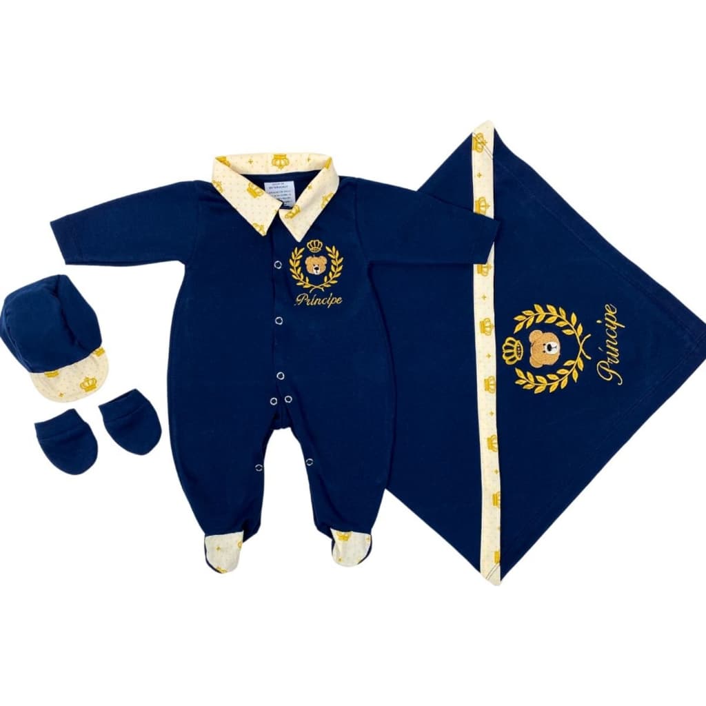 Saída de Maternidade Menino Ursinho Rei Azul Marinho