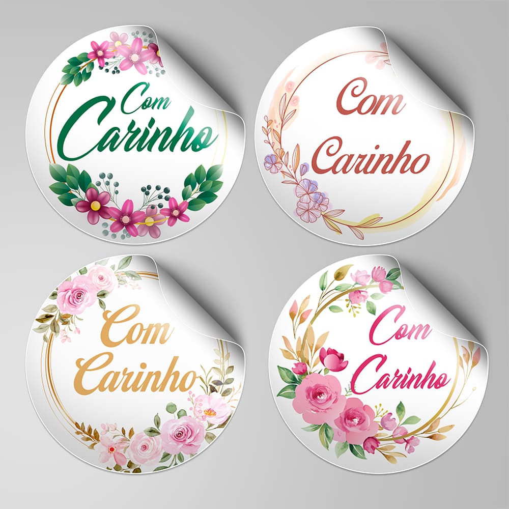 Kit 120 Adesivos Com Carinho 4x4cm Vinil embalagens presentes