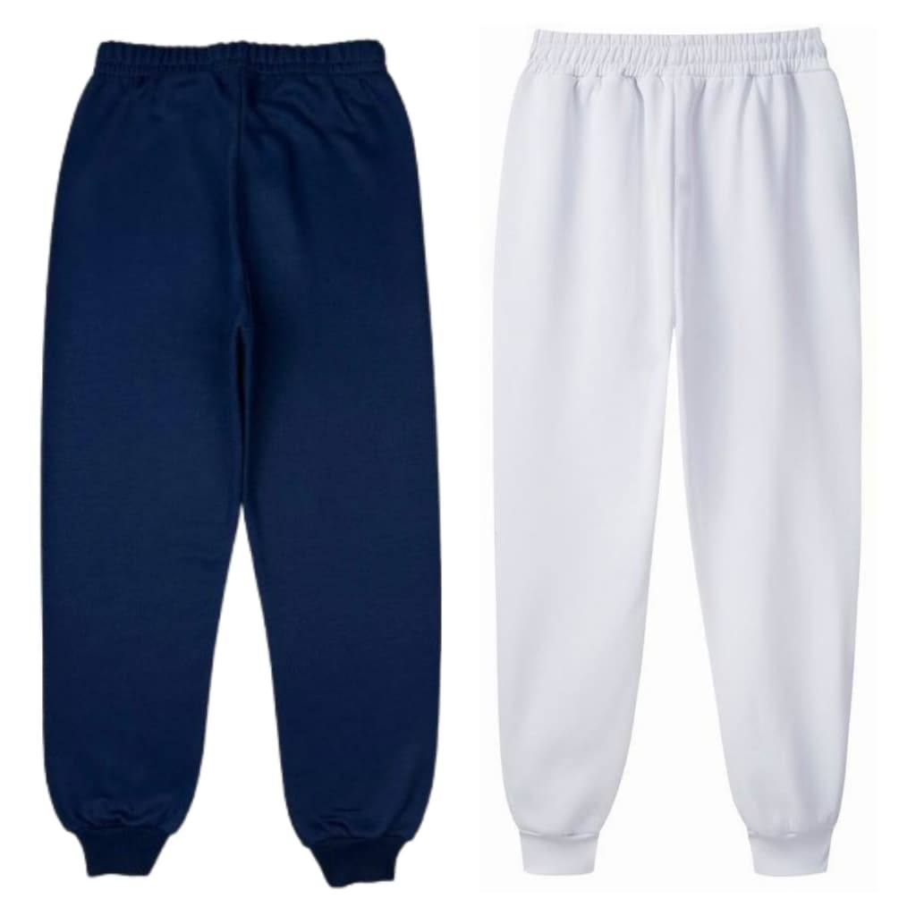Calça Moletom Felpudo Azul e Branco Unissex Lisa Slim Elástico no Tornozelo Sem Bolsos de Algodão CA 47711