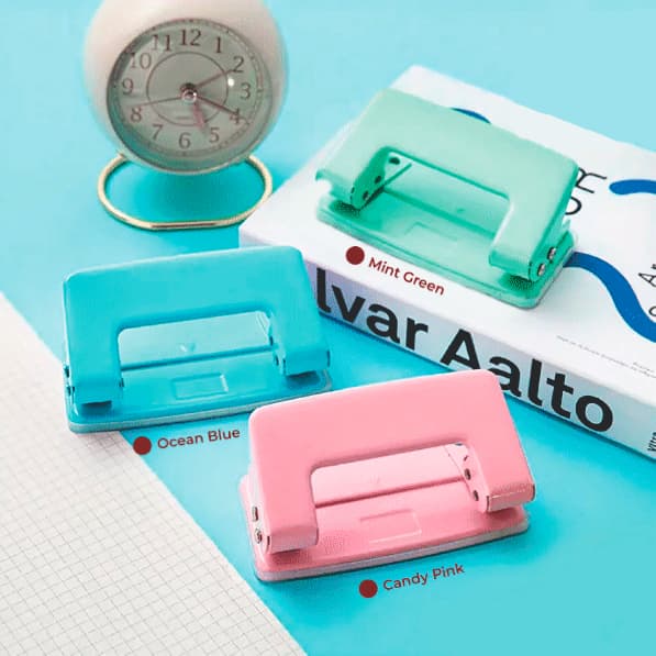 furador Manual De Papel Furo Duplo Tons Pastéis Rosa Lilás Verde Azul