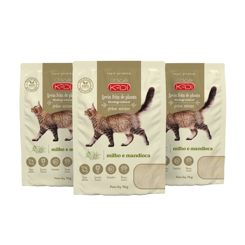 12kg AREIA HIGIÊNICA BIODEGRADÁVEL KADI PARA GATOS GRÃOS MISTOS 4KG