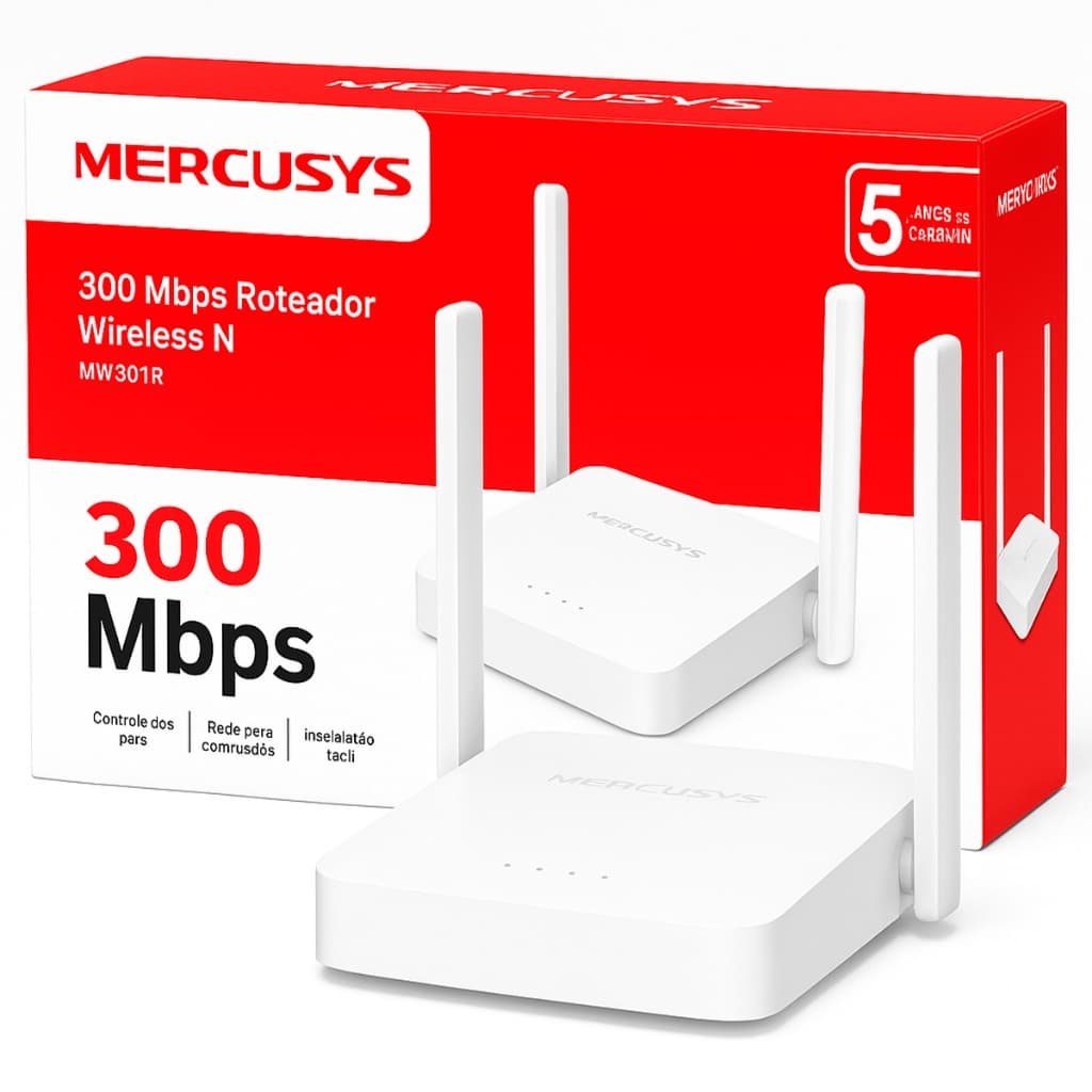 Roteador Mercusys 300Mbps Alta Velocidade Sinal Forte com 2 Antenas Conexão Estável Fácil Instalação