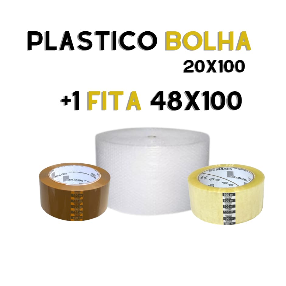 KIT EMBALAGENS Plástico Bolha 20x100 + BRINDE Fita Adesiva 48x100/ MUDANÇA