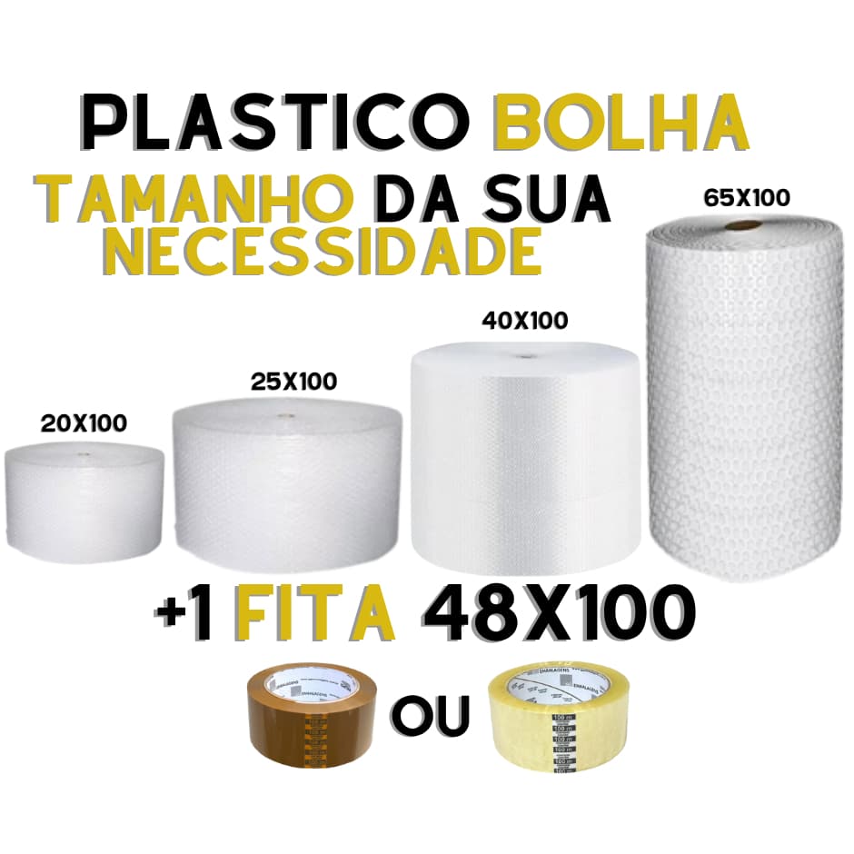 KIT Plástico Bolha 100M + Fita 48 mm x 100 M - Proteção Mudança Embalar  -AF
