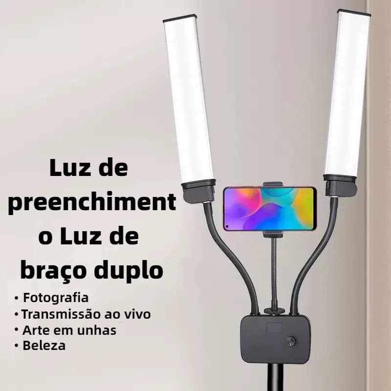Ring Light Led Com Braços Duplos+Tripe 2.1 Metros Luz de Preenchimento de 45W Iluminação LED Bicolor HD-45X
