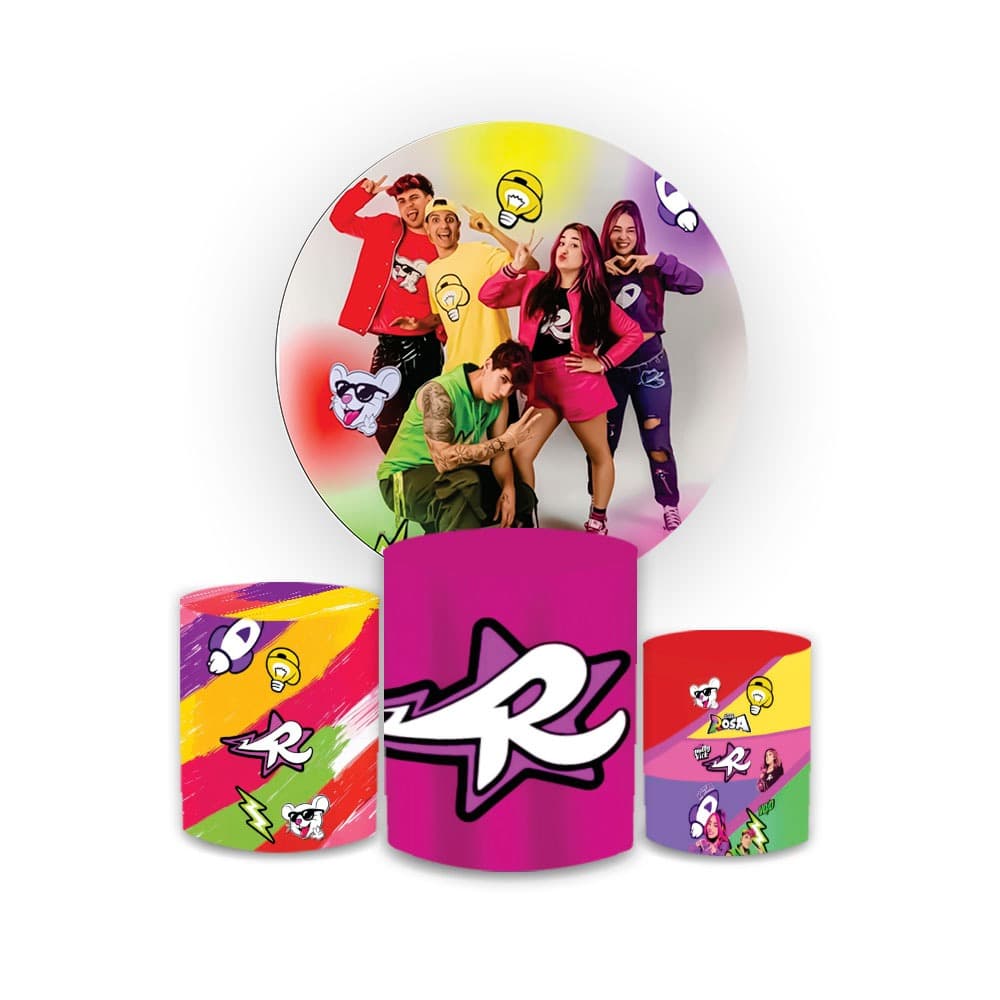 Kit Painel Sublimado Tema DOS ROSAS EMILL VIK + trio de capas de cilindros aniversario festas