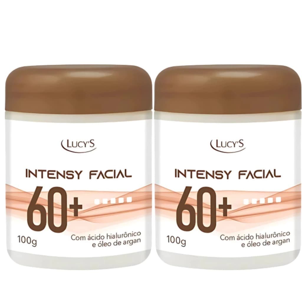 Kit 2 Creme Facial Rosto 60+  Rugas Antirrugas Antissinais - Ácido Hialurônico e Óleo de Argan 100g