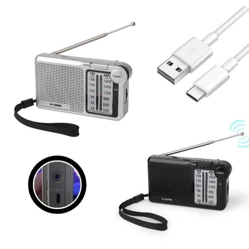 Mini Rádio Portátil De Bolso AM FM Bateria Recarregavel e Pilha com Alça Presente Pai Mãe Vó Avó